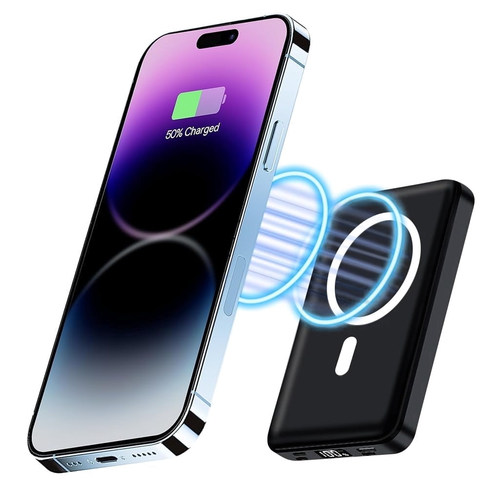 GASYESOY Portable Charger,10000mAh 20W Power Bank,Built-in Cables Fast Charging,with LED Display for iPhone 16/15/14/13/12 and Android,Black