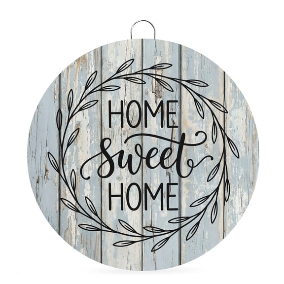 Round Welcome Sign for Front Door, Farmhouse Hanging Metal Farmhouse Wall Decor for Porch Entryway, Florals Country Rustic Distressed Wood Decoration for Holiday Housewarming Gift, 8 in