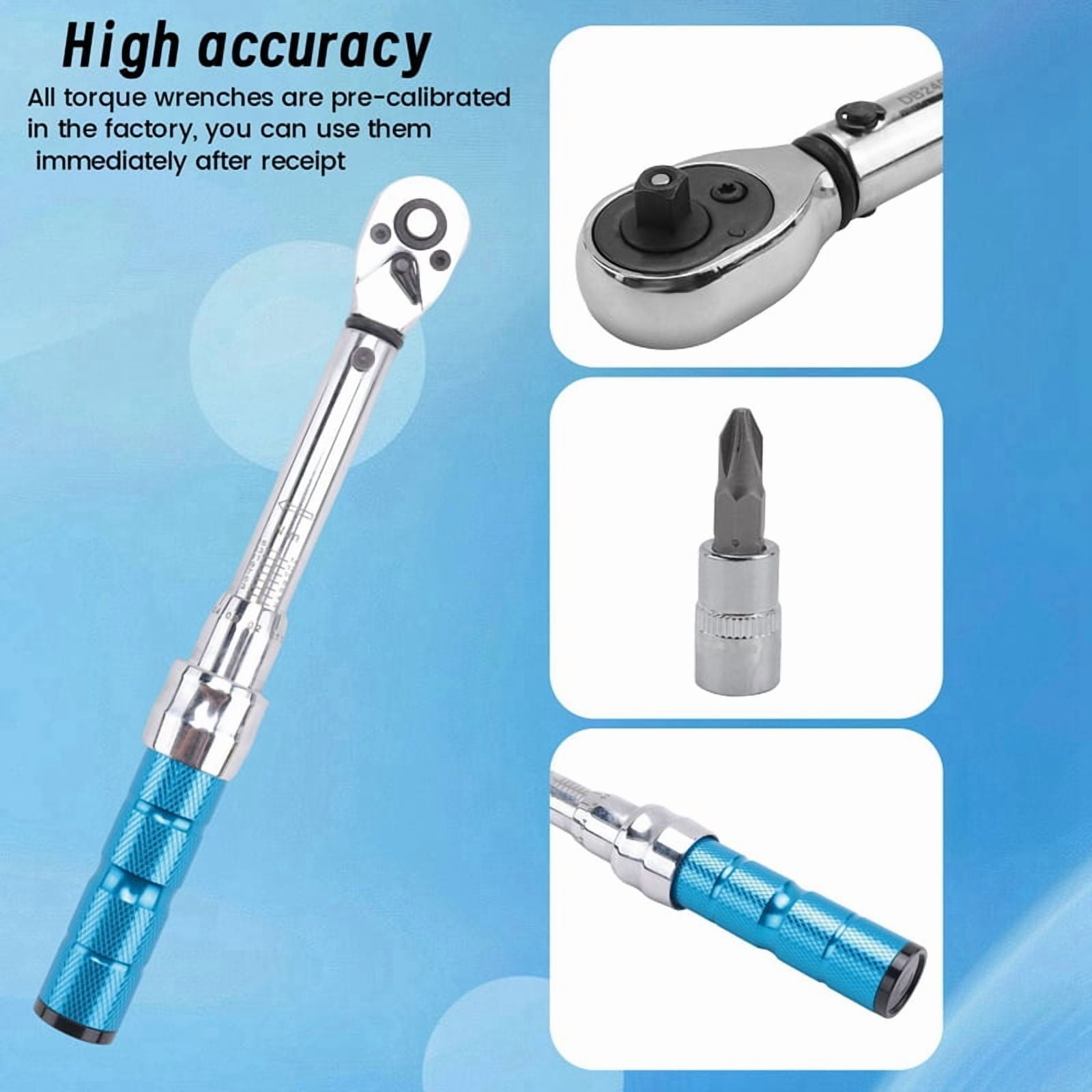 Torque Wrench for Bicycle and , 1/4 2-15Nm MINI Torque Accuracy Repair Tool with 3/8Inch Adapter,Extension,1 set Torque Wrench,Silver & Blue