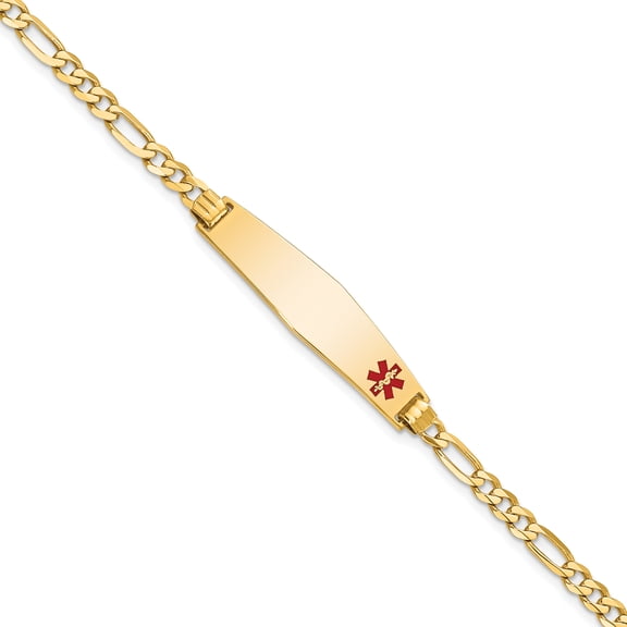14K Solid Yellow Gold Medical Alert Figaro Link Name Bar Identification ID Bracelet