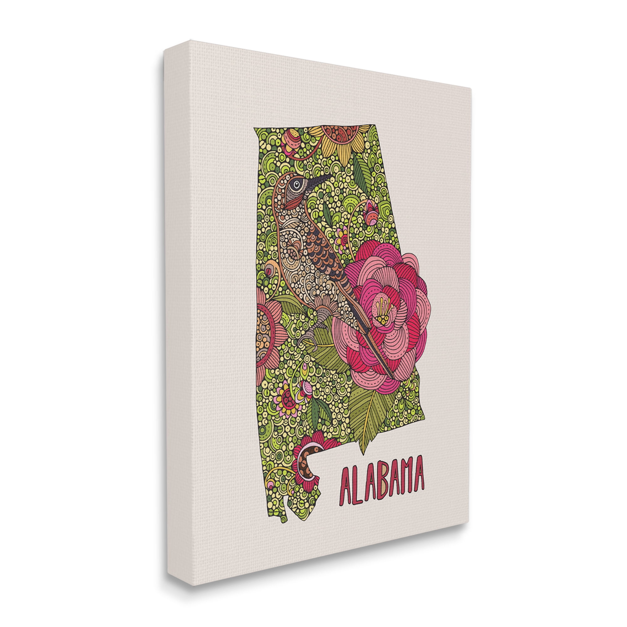 Stupell Industries Intricate Alabama Camellia Flower Bird Detailed Pattern Graphic Art Gallery Wrapped Canvas Print Wall Art, Design by Valentina Harper