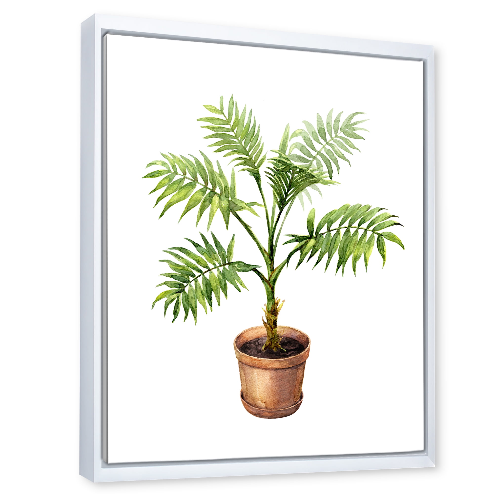 Designart 'Palm Plant In Clay Flowerpot' Traditional Framed Canvas Wall Art Print