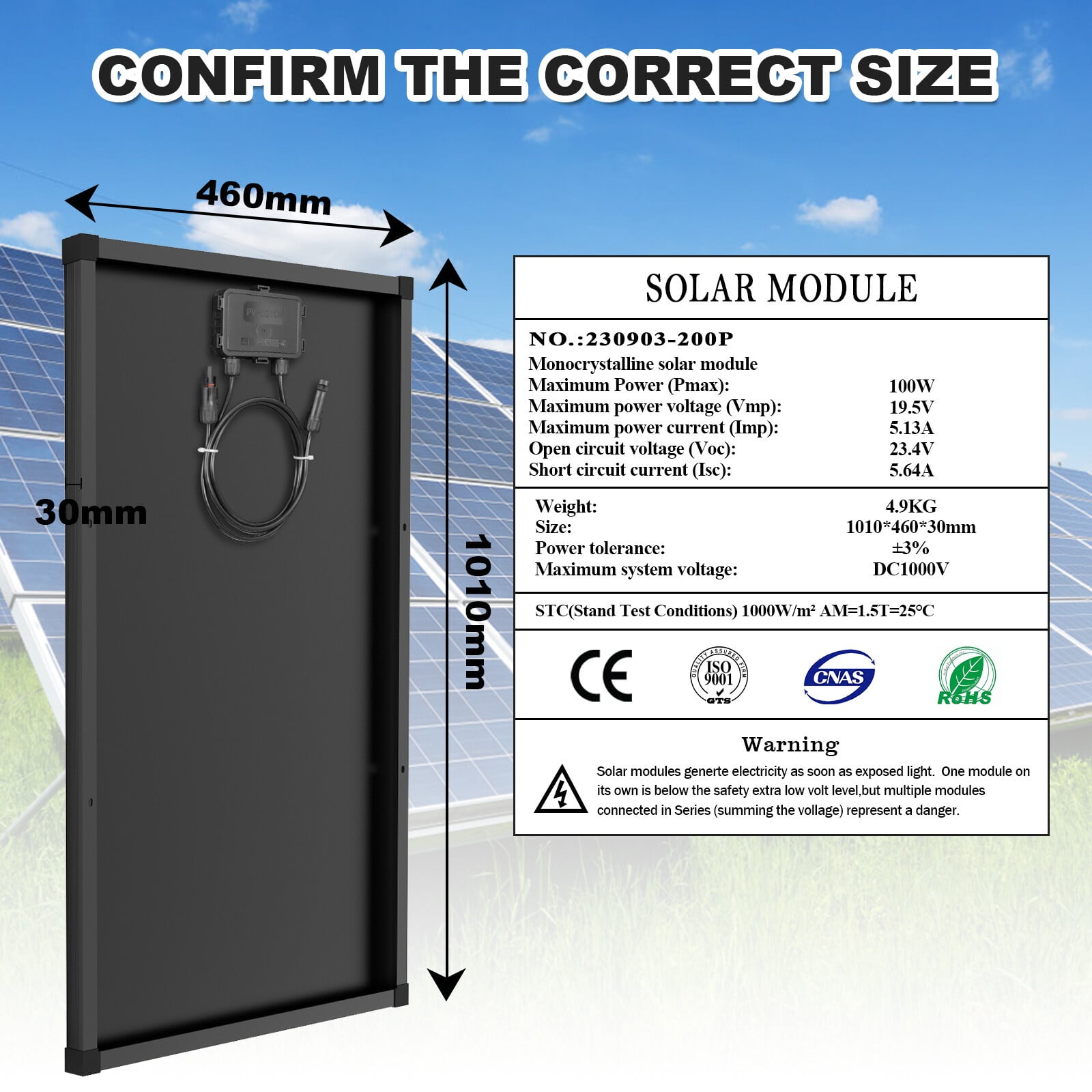 WERCHTAY 12V 100W Monocrystalline Solar Panel 2Pack 100W All Black Off-Grid RV Boat
