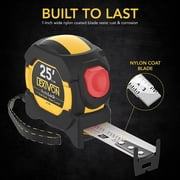 LEXIVON [2-Pack] 25Ft/7.5m AutoLock Tape Measure | 1-Inch Wide Blade with Nylon Coating, Matte Finish White & Yellow Dual Sided Rule Print | Ft/Inch/Fractions/Metric (LX-205X2)