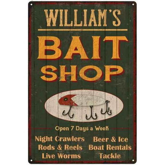 WILLIAM'S Green Bait Shop Man Cave 8 x 12 High Gloss Metal 208120027008