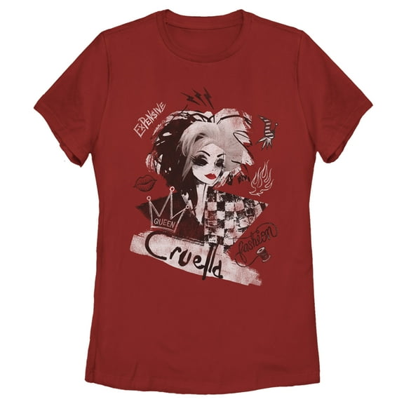 Women's Cruella Fashion Sketch  Graphic Tee Red Small