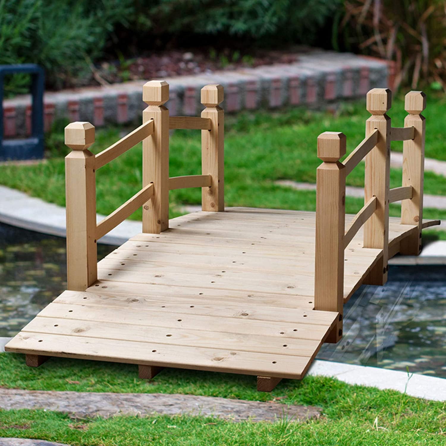 CYY Beauty Garden Bridge Wood Arc Bridge with Guardrails Decoration for Backyard and Pond wood1 