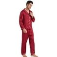 thumbnail image 3 of LANBAOSI Mens Satin Pajamas Set Long Sleeve Button Down 2-Piece Sleepwear, Burgundy M, 3 of 8
