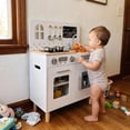thumbnail image 2 of TLSUNNY Kids Pretend Play Kitchen, Wooden Kitchen Playset for Toddlers w/ Chalkboard, Utensils, Oven & Sink, 2 of 8