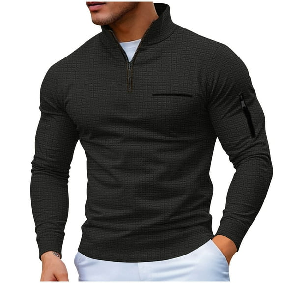 Men's Long Sleeve Polo Shirts Quarter Zip Up Mock Neck Pullover Color Block Slim Fit Golf Shirts