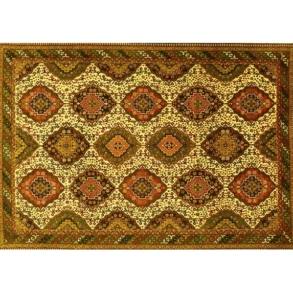 Ahgly Company Machine Washable Indoor Rectangle Persian Yellow Traditional Area Rugs, 5' x 8'