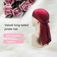 thumbnail image 2 of Baohd Bonnets en Velours Couleurs Assorties Longue Queue Chapeau Pirate Coupe-Vent Simple Couche Élasticité Attrayante Confortable Bonnet Cheveux Rouge Vin, 2 of 3