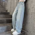 thumbnail image 2 of NOLDARES Girls Baggy Jeans Wide Leg Jeans Elastic Waist Casual Denim Pants Kids Clothes,6-14 Years(Blue,5-6 Years), 2 of 8