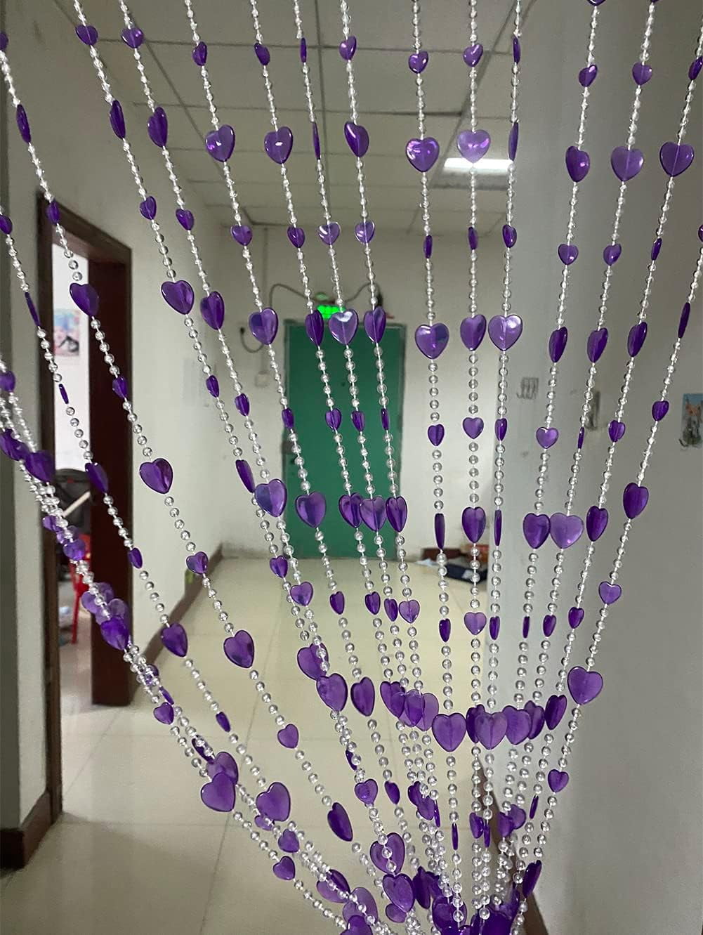 ZiDeTang 18 Rows Heart 100% Acrylic Beaded Heart Door Curtain Home Décor Tassel Room Divider Curtain for DoorwayColor Purple Pack of 1