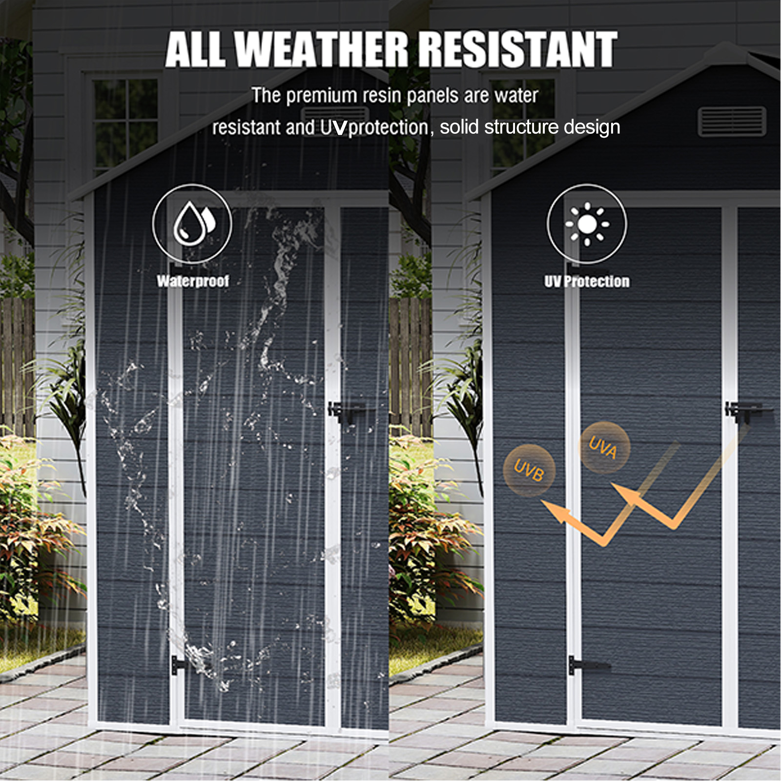 6x6 FT Resin Outdoor Storage Shed, Waterproof Plastic Garden Shed, Large Storage Space, Lockable Doors & Windows, Plastic Tool Shed, 12mm Thick PP Board (4X8 FT)