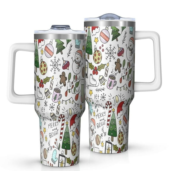 Multicolor Christmas Pattern Tumbler with Handle and Lid,40oz Double Wall Vacuum Insulated Tumbler,Cups Gift for Women and Men