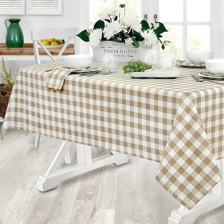 Buffalo Check 60 in. x 104 in. Sand 100% Cotton Table Cloth for Any Table Buffalo Check 60 in. x 104 in. Sand 100% Cotton Table Cloth for Any Table