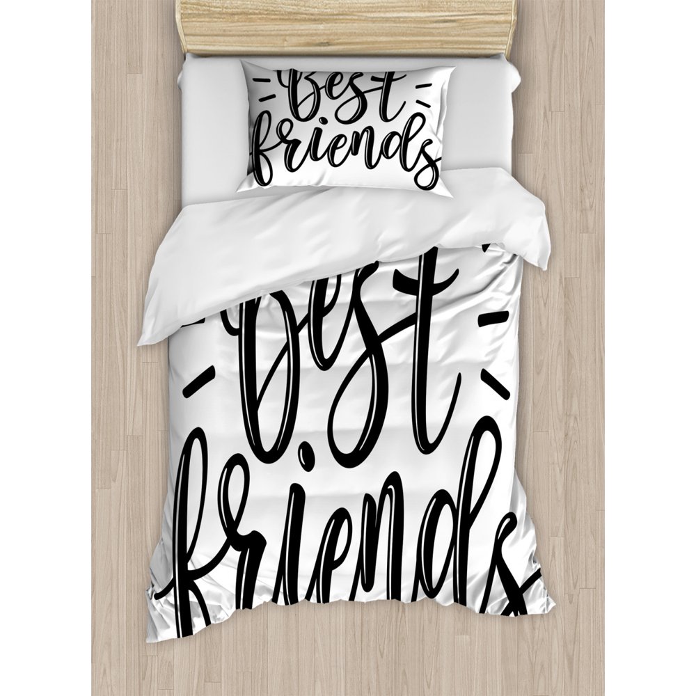 Best Friend Duvet Cover Set Twin Size, Best Friends Cute Monochrome