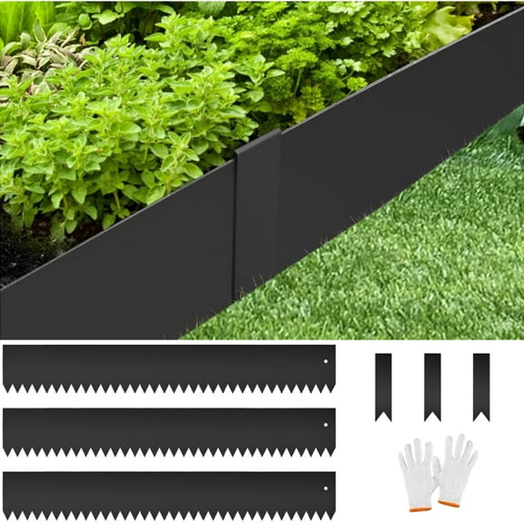 Datingday 3-Pack Galvanized Steel Landscape Edging Kit, 40"x6" Metal Garden Border with Stakes & Gloves - Heavy Duty Lawn Edging for Yard, Tree Rings, Pathways