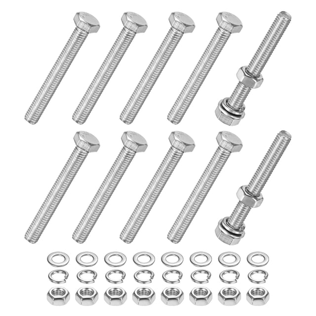 Uxcell 10-Pack Tornillo de Cabeza Hexagonal con Tuercas, Arandelas Planas y de Bloqueo M5x40mm