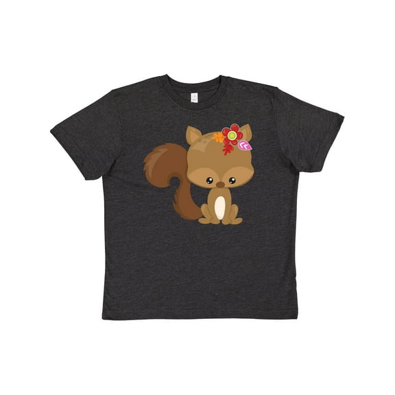 Inktastic Cute Squirrel, Squirrel With Flowers, Fluffy Tail Youth T-Shirt