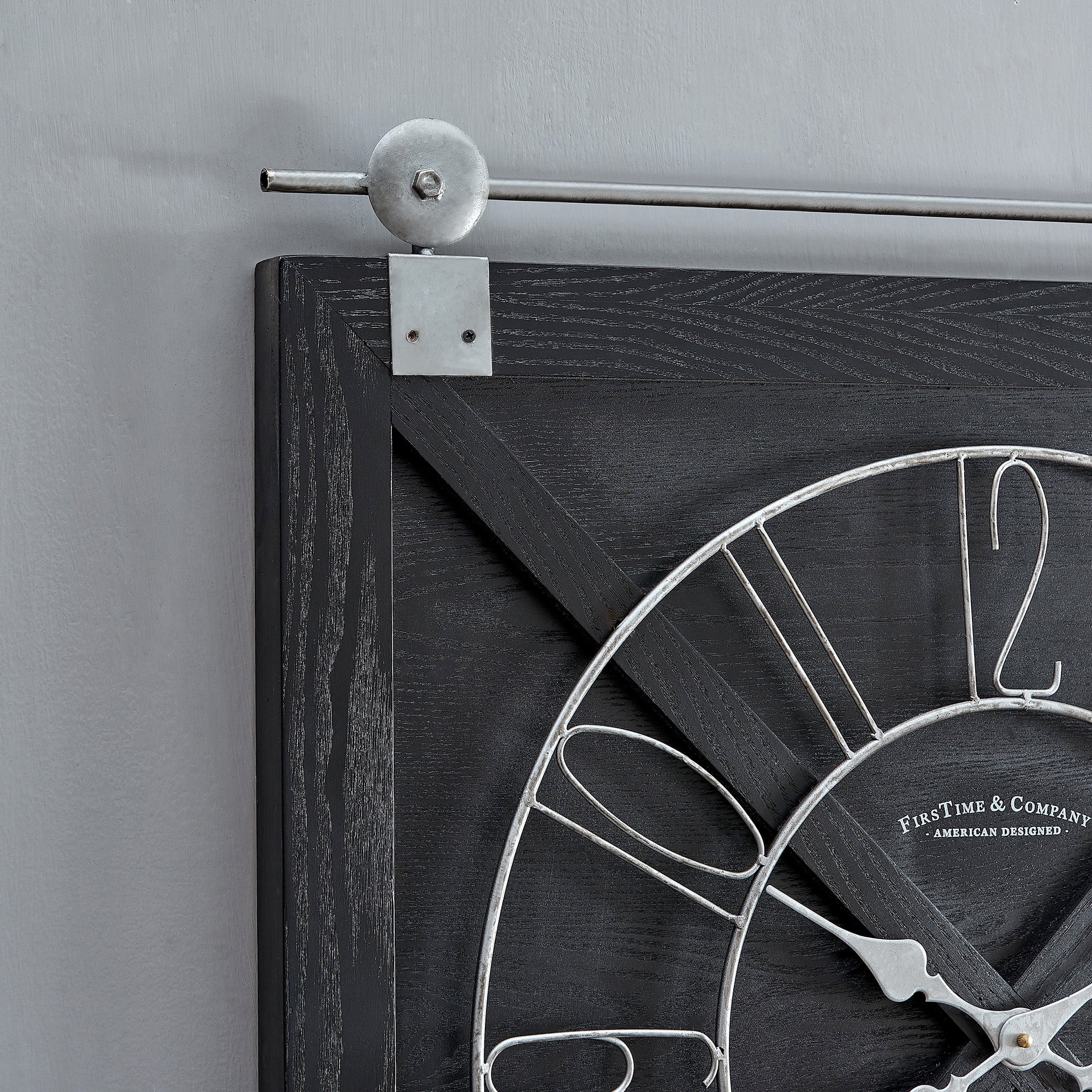 FirsTime & Co. Black Farmstead Barn Door Wall Clock, Farmhouse, Analog, 27 x 2 x 29 in