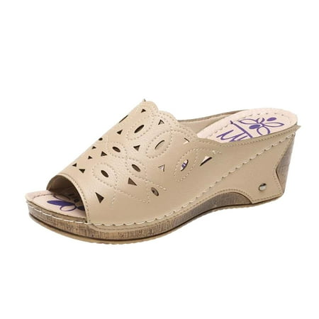 

Wenshiii Ladies Fashion Solid Color Leather Cutout Open Toe Wedge Roman Sandals Womens Comfort Sandals