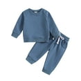thumbnail image 2 of Lilgiuy Baby Boys Girl Solid Color Outfit Sweatsuit Casual Crewneck Pullover Sweatshirt Elastic Drawstring Sweatpants Pants Set Fall Winter Clothes for Sport Blue(0-24Months), 2 of 5