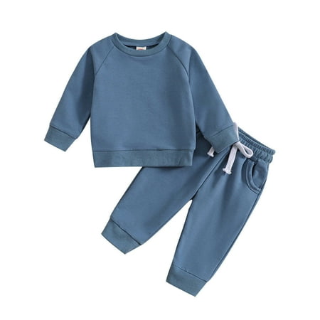 

DxhmoneyHX Baby Boys Girl Solid Color Outfits Set Sweatsuit Crewneck Sweatshirt Sweatpants Pants Set Fall Winter Clothes