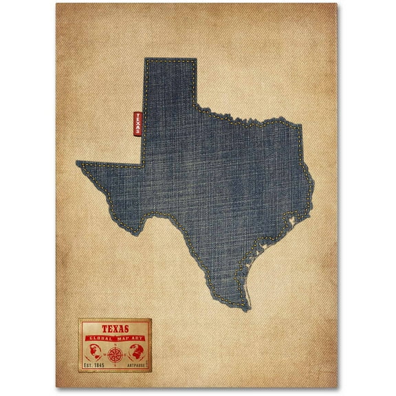 Trademark Fine Art "Texas Map Denim Jeans Style" Canvas Art by Michael Tompsett