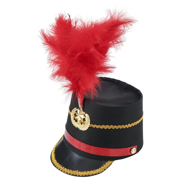 iiniim Drum Major Hat for Adult Kids, Majorette Hat Drum Band Hat Toy Soldier Hats with Feather