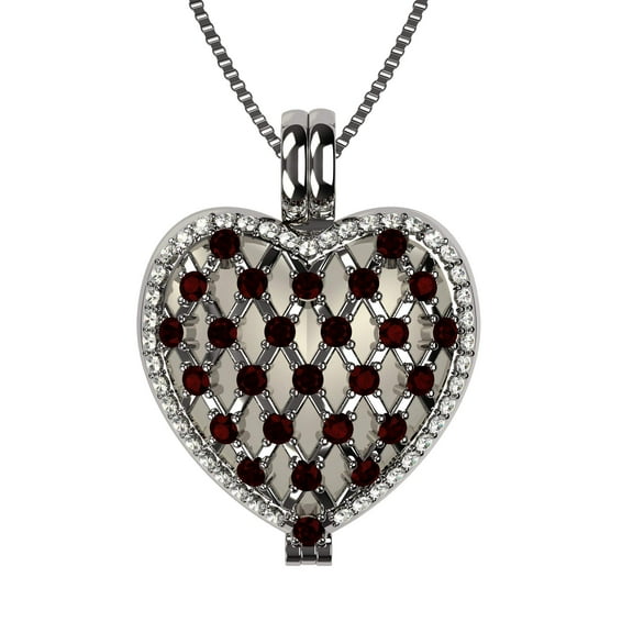 Nana Heart of Hearts Birthstone Adult Female Locket Pendant, Sterling Silver & Mother of Pearl, W/ a 22" Adj Box Chain, Platinum Plated - January