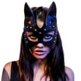 thumbnail image 1 of Cat Ear PU Lether Face Cover, Black One Size Cat Rivet Facial Cover  for, 1 of 4