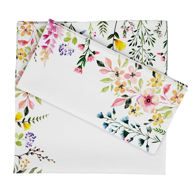 Vargottam Collection de Luxe Table à Dîner en Lin Décor Serviette en Coton Tissu Imprimé Serviettes Réutilisables Ensemble de 12, 20 X 20 - Fleurs de Printemps