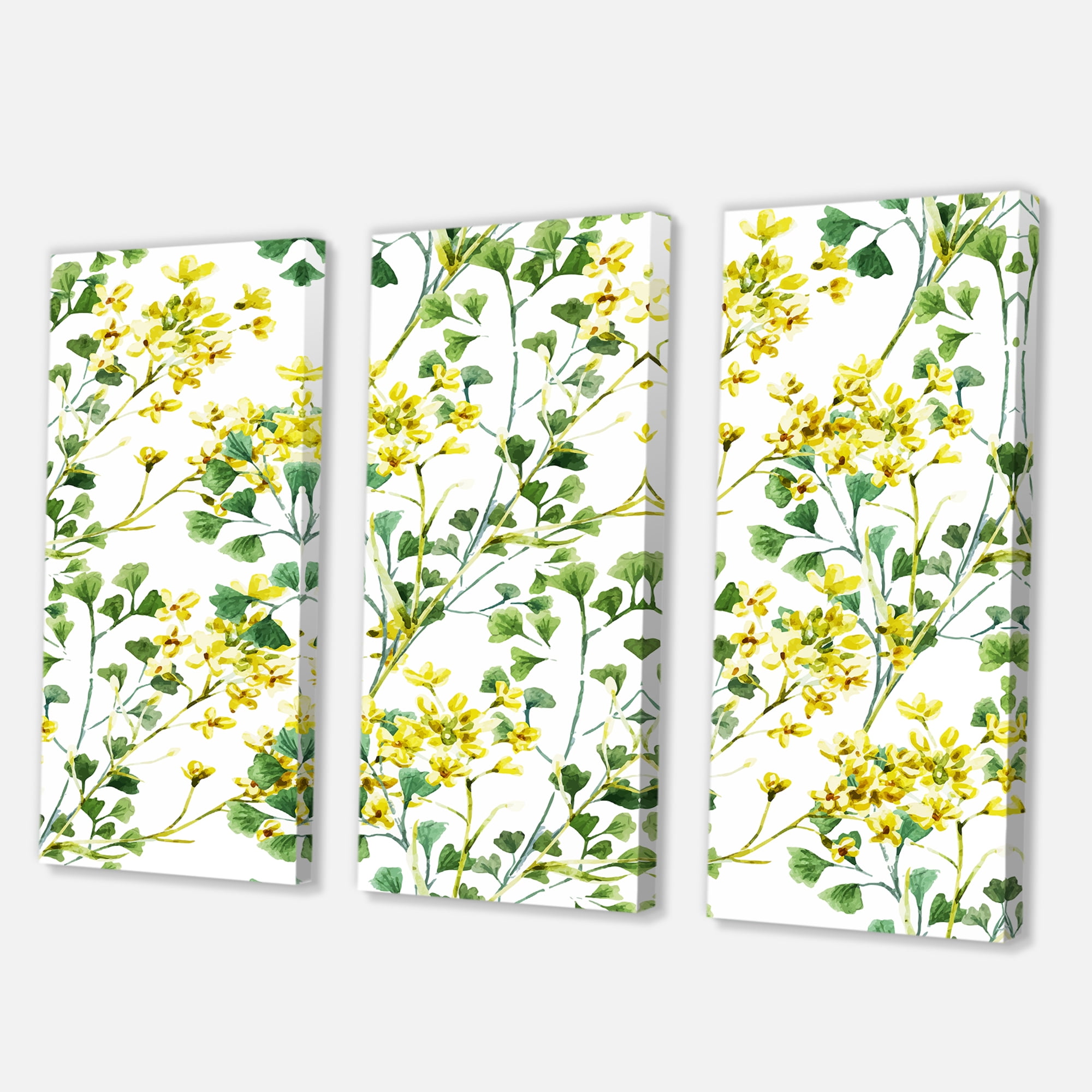 Designart ' Vibrant Yellow Summer Wildflowers On White ' Traditional Canvas Wall Art Print
