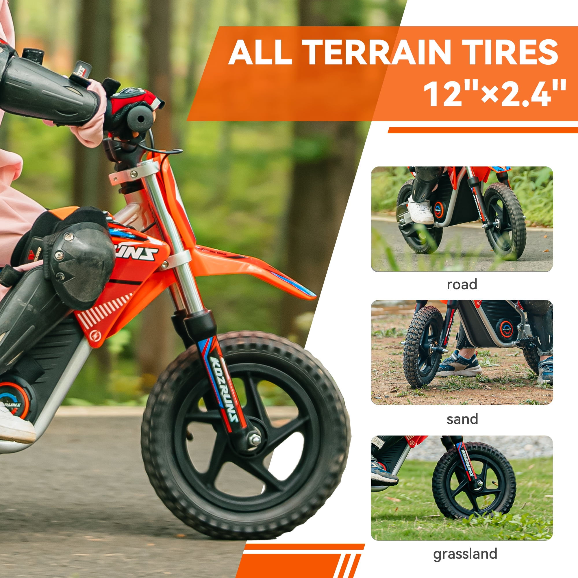Racing Electric Dirt Bike for Kids, 36V Peak 400W Powerful Motorcycle with Dual Shock Absorption, 12 inch Tires Safe Disc Brake for Ages 3-6 Orange