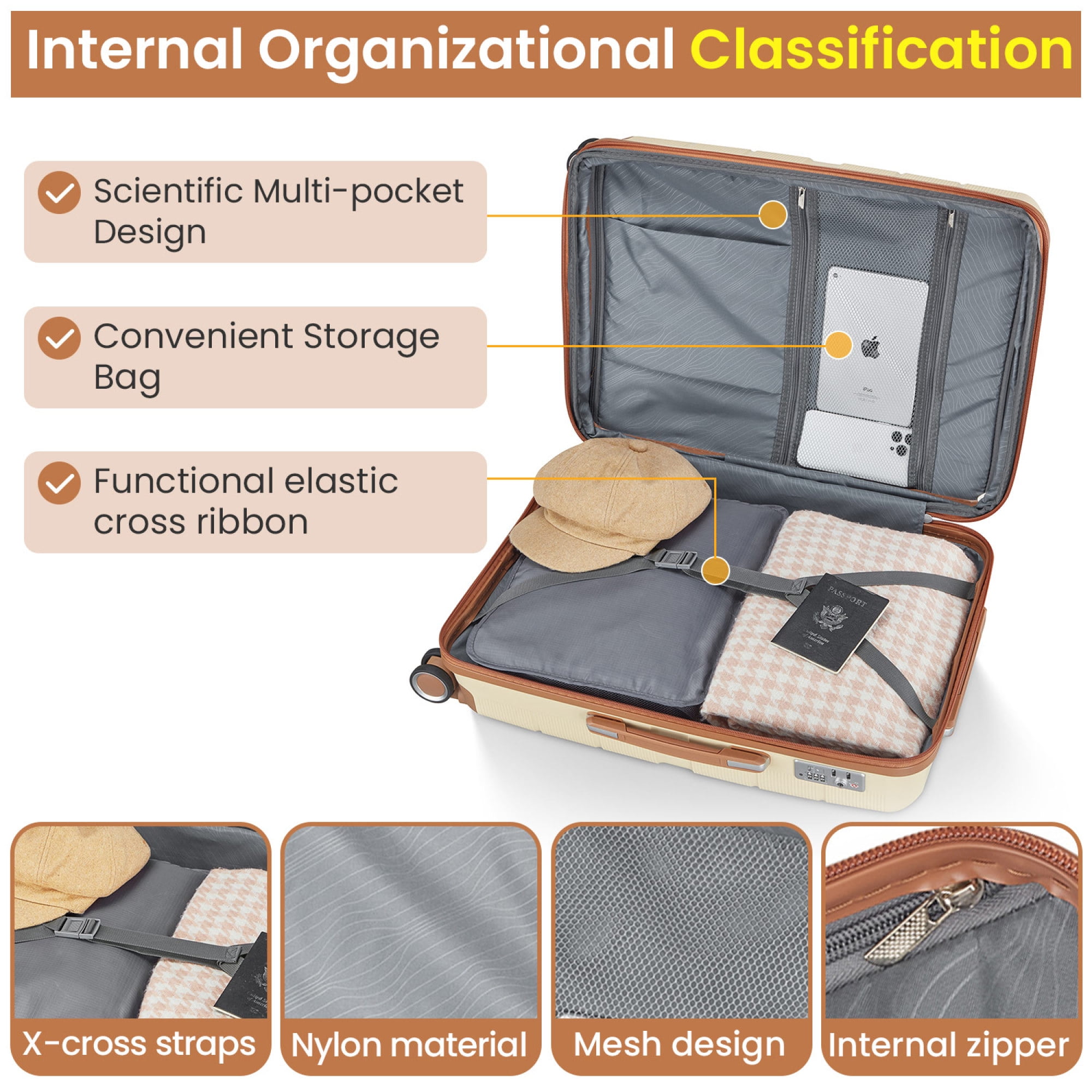 Luggage Sets 4 Piece(14/20/24/28) Hardshell Carry On Luggage PP Lightweight & Durable Expandable Suitcase with TSA Lock Spinner Wheels