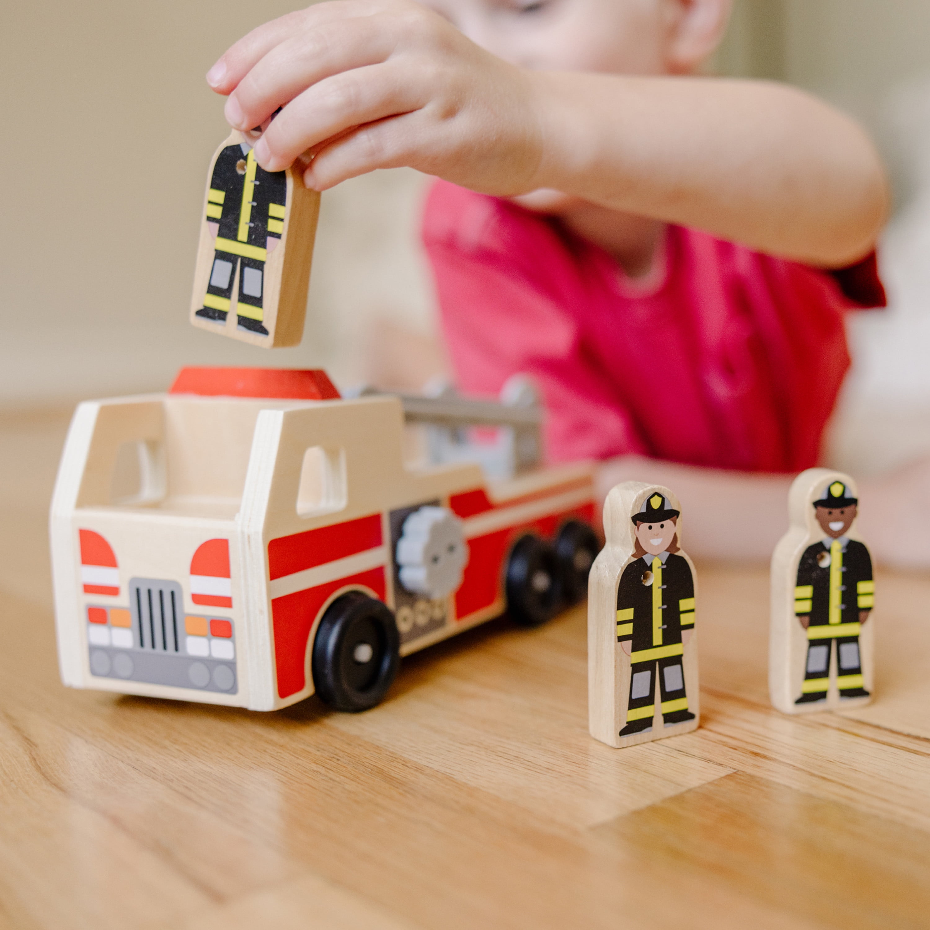 Melissa & Doug Wooden Fire Truck With 3 Firefighter Play Figures