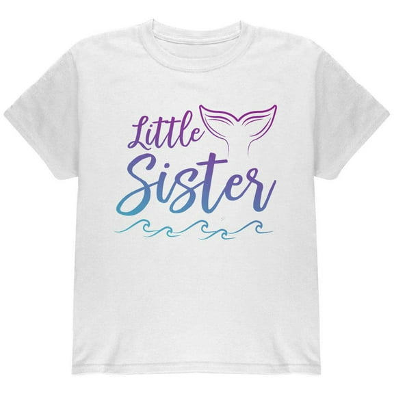 Little Sister Mermaid Tail Ocean Youth T Shirt White YMD