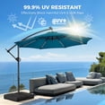 thumbnail image 2 of Patbrela 10ft Offset Patio Umbrella with Base, Cantilever Hanging Outdoor Umbrella with Solar Light Strips, Tilt Adjustment, Market Umbrella for Yard, Garden, Beach, Pool & Deck, Blue, 2 of 10