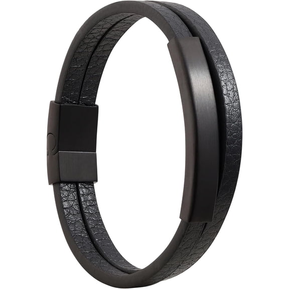 Rustic Genuine Leather Single Wrap Bracelet Brown Black Leather Wristband Stainless Steel Clasp for Men-blackleather-