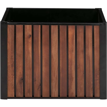 Grapevine PL10314 Slat Wood and Metal Planter  Square  17.7IN