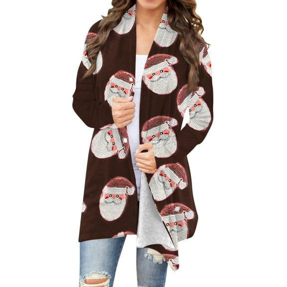 Christmas Cardigan for Women Xmas Santa Long Sleeve Loose Fit Ugly Sweater Open Front Fall Kimono Vacation Clothes