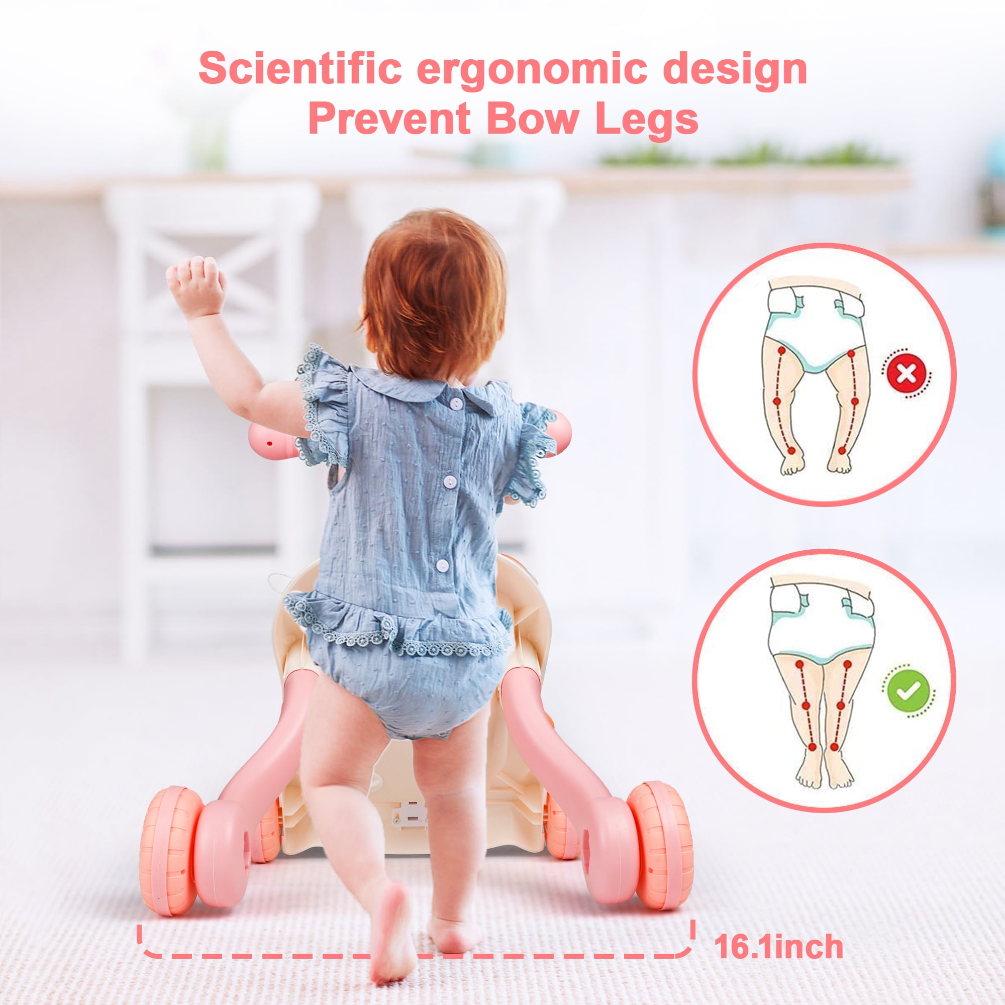 Carsky 3-in-1 Baby Walker and Learning Table Center, Perfect Learning Toys Christmas Baby Toy Gift for Infants 6-12 Months, 17.3 Inch Perfect for Early Development & Playtime for Girls Boys-Pink