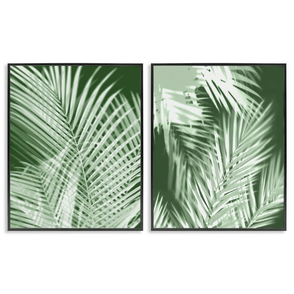 Stupell Industries Blurred Green Palm Fronds Plants & Flowers Painting Black Framed Art Print Wall Art, 11 x 14, Set of 2