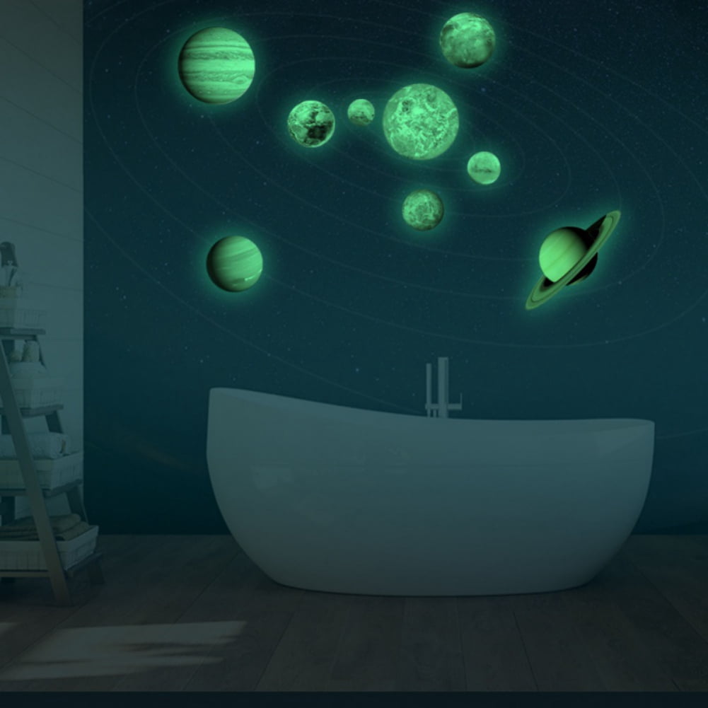 Wall Stickers Solar System Wall Mural Glowing Planets Wall Decals for Kids Bedroom Living Room