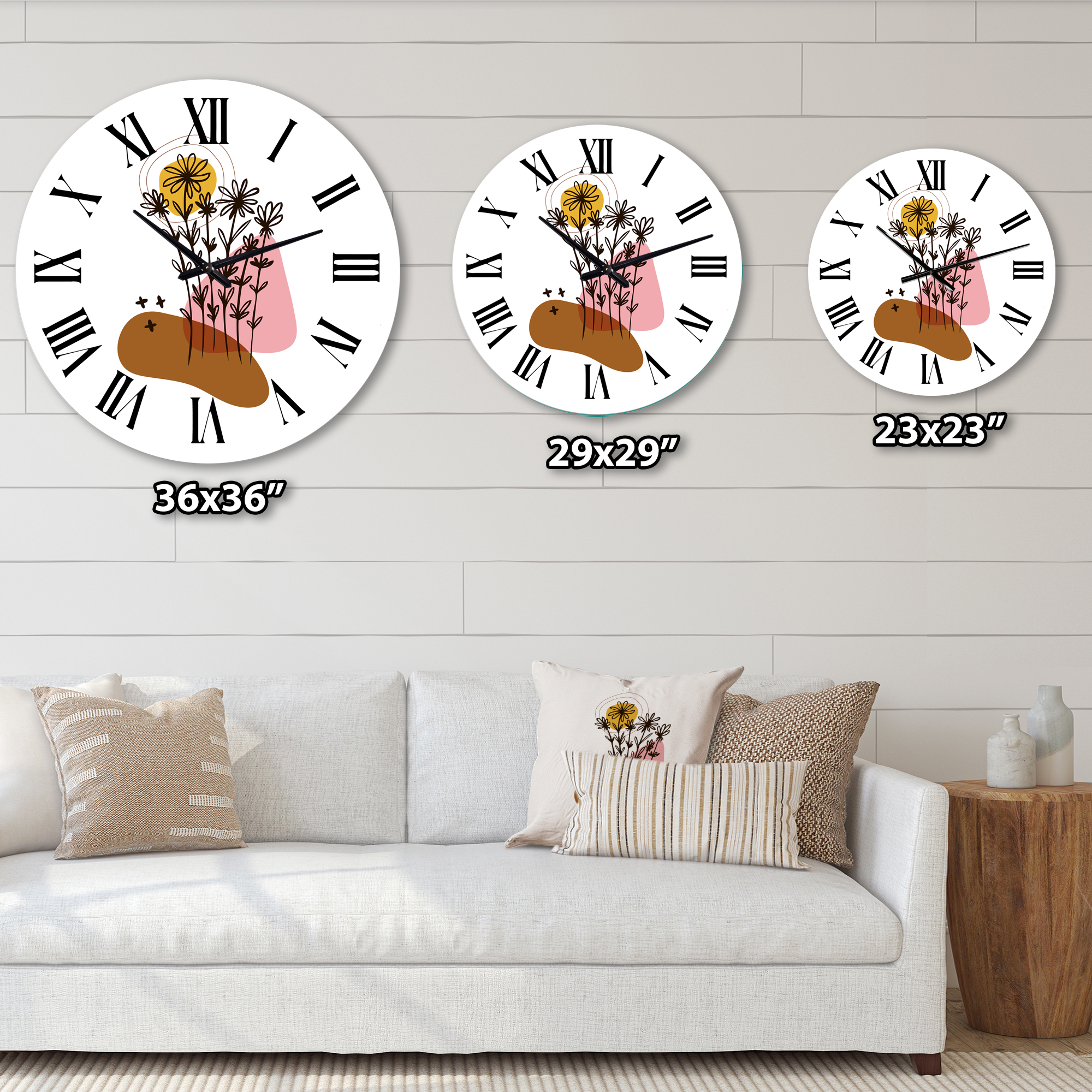 Designart 'Elementary Shapes With Abstract Flowers Plants I' Modern Wall Clock
