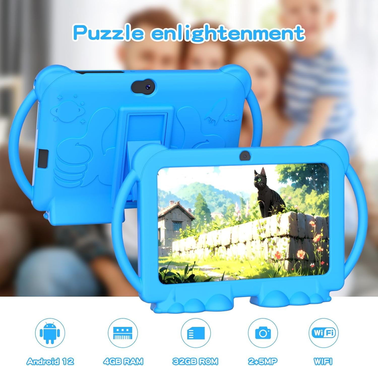 7 inch Kids Tablet - Android 12, 32GB ROM, 2+5MP Dual Camera, Shockproof Case, Educational, Games, Parental Control