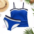 thumbnail image 3 of POUNOO Womens Tankini Swimsuits Slim Fit Strapless Color Block Stripe Ruched Detail High Waist Bathing Suits Beach Vacation Style Swimwear Gift, 3 of 5