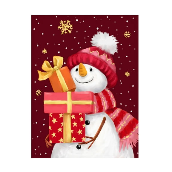 Canvas Wall Art - MAKIKO 'Snowman With Red Presents' Wall Art for Living Room, Bedroom, or Office Décor by Trademark Fine Art - 14 x 19 Inches